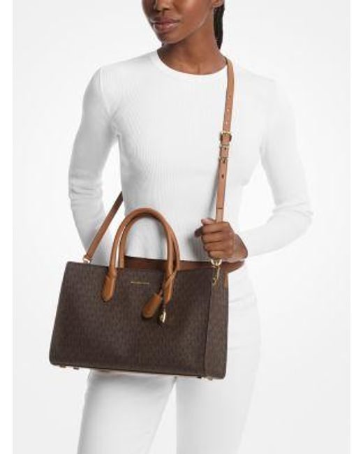 Michael Kors Brown Scarlett Medium Signature Logo Satchel