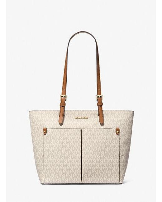 Michael Kors Jet Set Medium Logo Pocket Tote Bag in Natural | Lyst