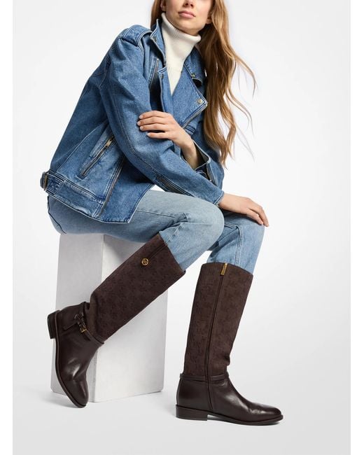 MICHAEL Michael Kors Brown Mk Beverly Quited Suede And Leather Riding Boot