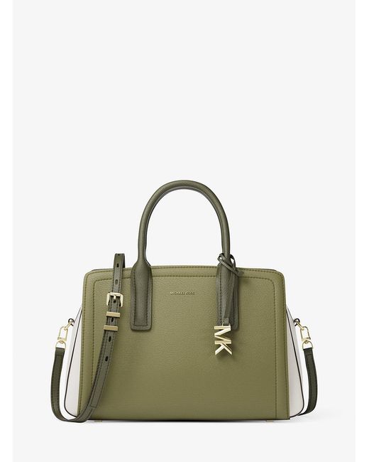 Michael Kors Green Mk Laila Medium Color-Block Pebbled Leather Satchel