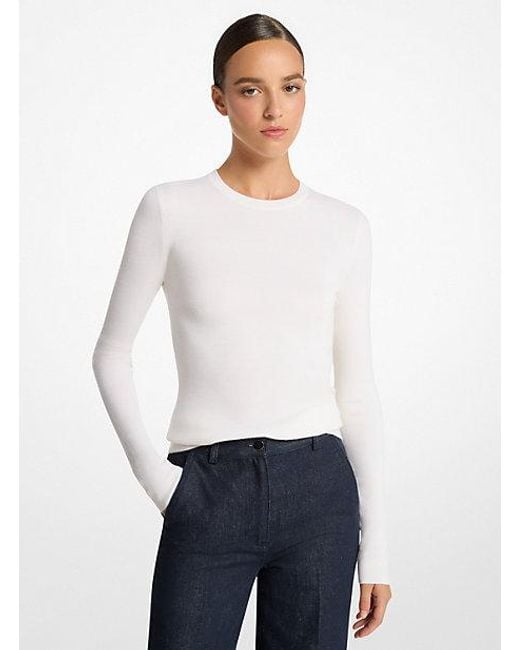 Michael Kors White Super Cashmere Long-Sleeve Shirt