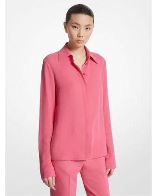 Michael Kors Pink Hansen Silk Crêpe De Chine Shirt