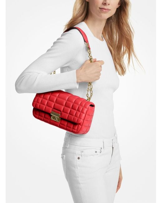 Michael Kors Red Mk Tribeca Large Quilted Leather Shoulder Bag