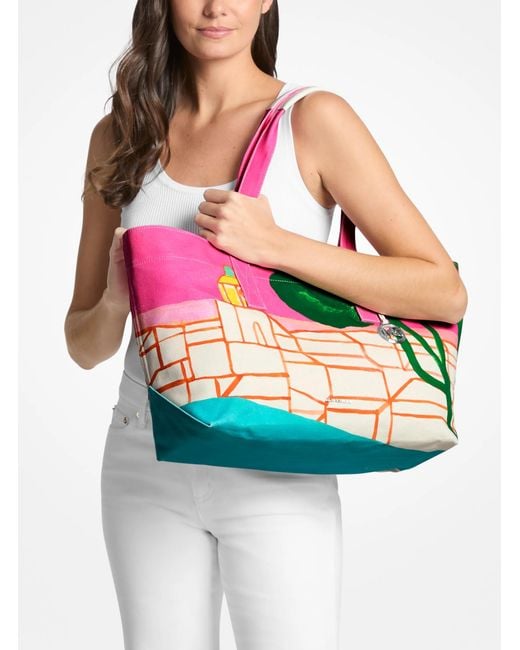 Michael Kors Pink Mk Michael Kors X Christina Zimpel Large Cotton Canvas Tote Bag