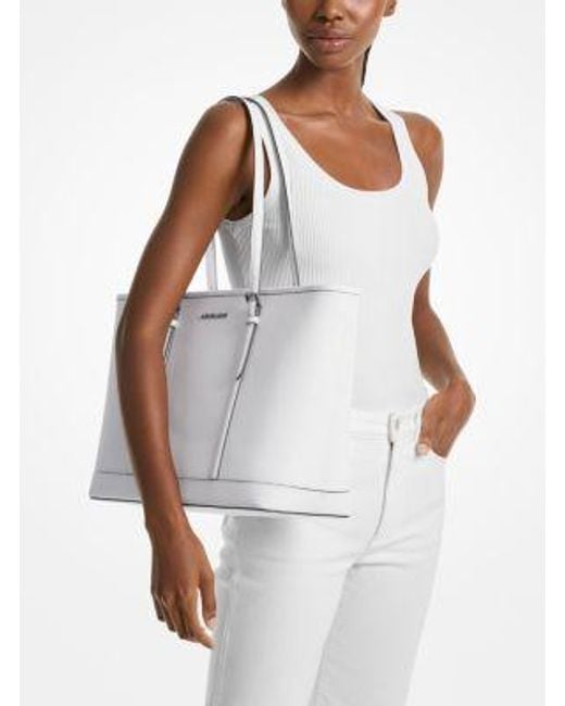 Michael Kors White Jet Set Travel Large Saffiano Leather Tote Bag