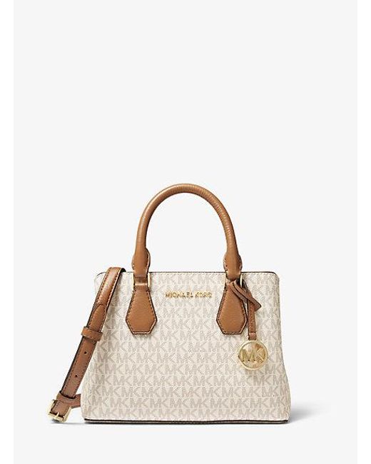Michael Kors Natural Camille Small Logo And Leather Satchel
