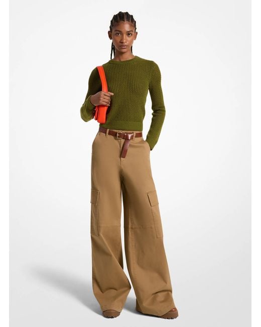 MICHAEL Michael Kors Green Stretch Organic Cotton Wide-leg Cargo Pants