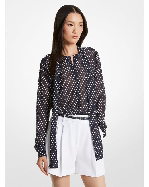 MICHAEL Michael Kors Blue Polka Dot Georgette Tie-neck Blouse