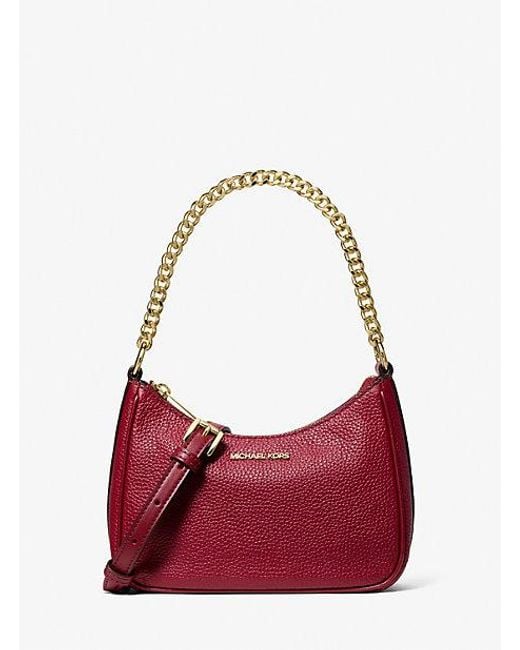 Michael Kors Red Jet Set Travel Pebbled Leather Convertible Crossbody Bag