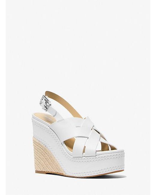 MICHAEL Michael Kors White Mk Nora Leather Wedge Sandal