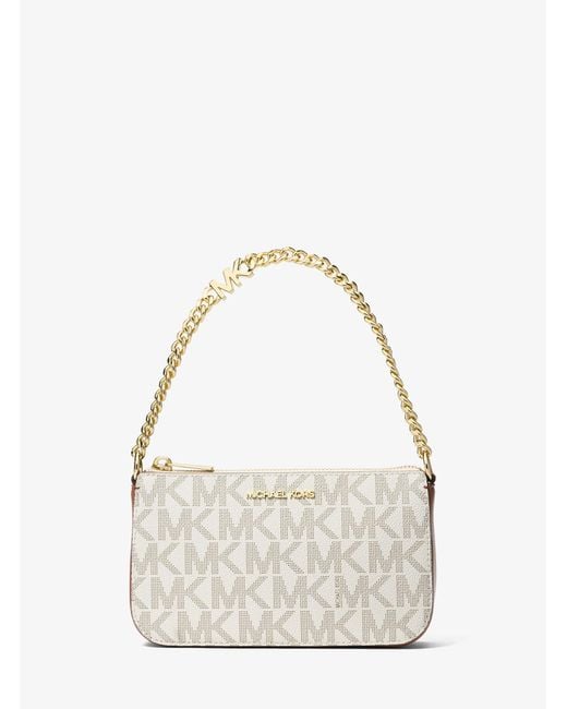 Michael Kors Outlet Natural Mk Jet Set Small Signature Logo Chain Pochette