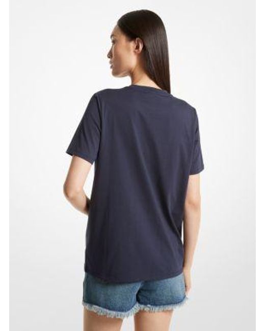 MICHAEL Michael Kors Blue Mk Grommeted Empire Logo Organic Cotton T-Shirt