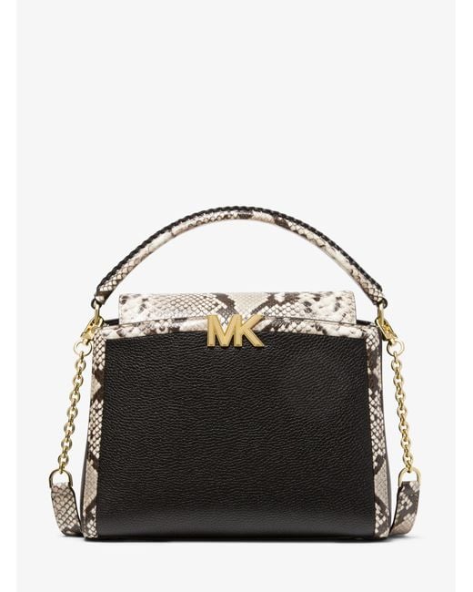 Michael Kors Karlie Medium Pebbled And Snake Embossed Leather Satchel