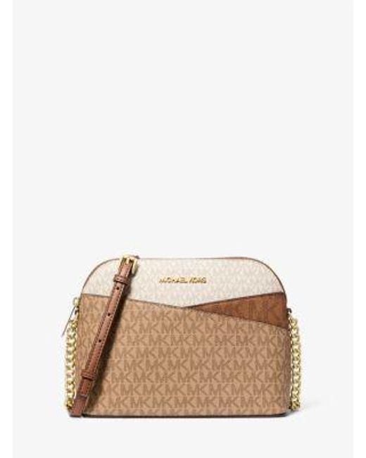 Michael Kors Natural Jet Set Travel Medium Color-Block Signature Logo Crossbody Bag