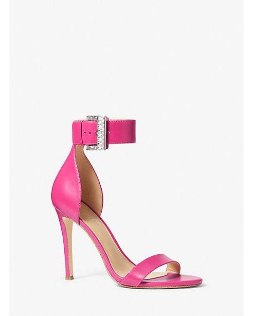 Michael Kors Pink Giselle Crystal Embellished Leather Sandal