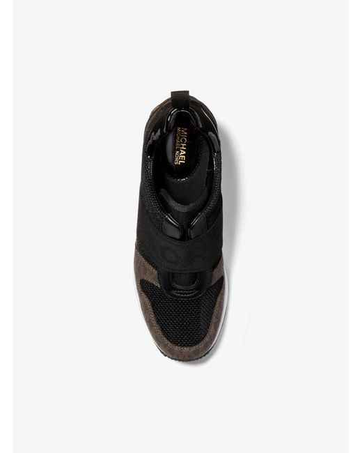 Michael Kors Maven Mixed-media Slip-on Trainer in Black | Lyst