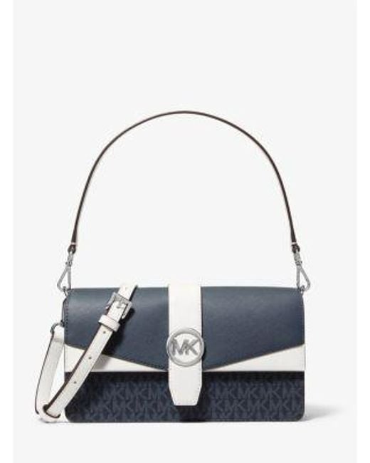 Michael Kors Blue Greenwich Medium Signature Logo Convertible Shoulder Bag
