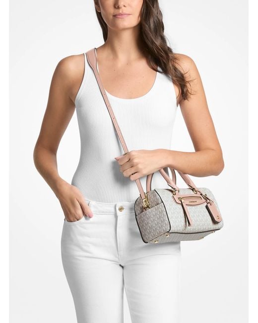 Michael Kors Natural Mk Jet Set Travel Extra-Small Signature Logo Duffel Crossbody Bag