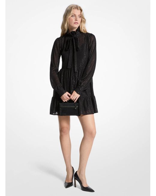 MICHAEL Michael Kors Black Mk Metallic Clip Jacquard Tie-Neck Dress