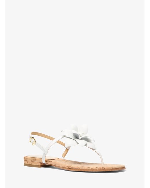 MICHAEL Michael Kors White Mk Jacie Floral Embellished Leather T-Strap Sandal