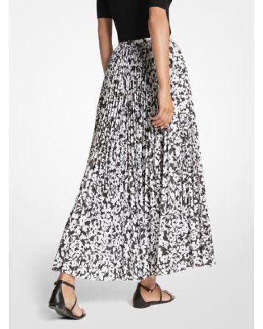 Michael Kors White Floral Print Pleated Poplin Maxi Skirt