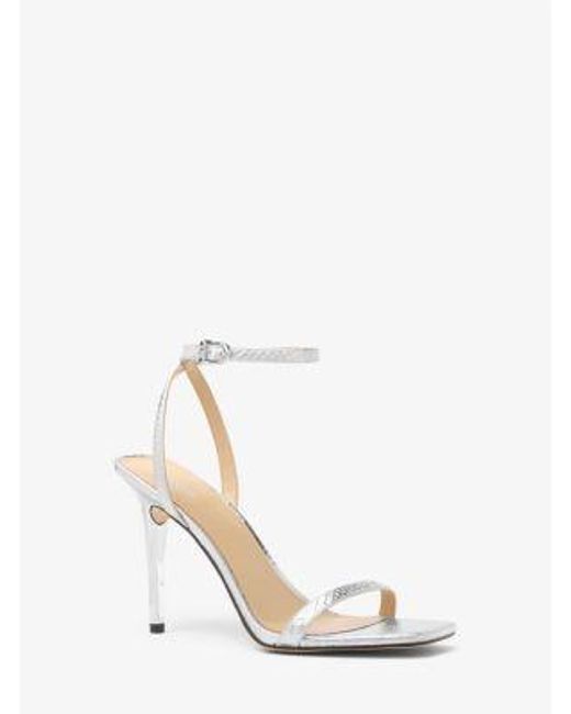 Michael Kors White Liana Metallic Snake Embossed Leather Sandal