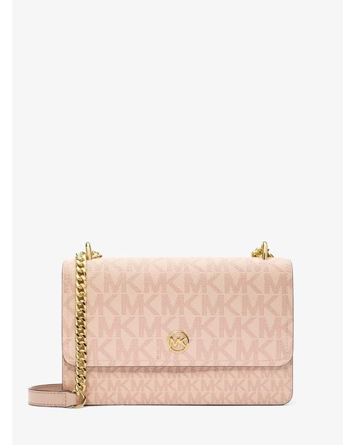 Michael Kors Outlet Pink Mk Abbott Medium Signature Logo Shoulder Bag