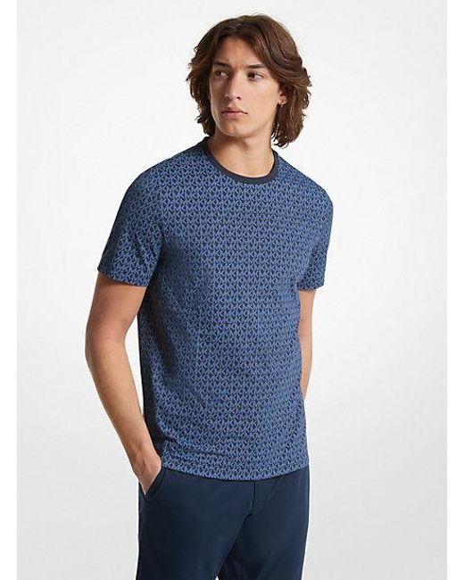 Michael Kors Blue Mk Signature Logo Print Cotton T-Shirt for men