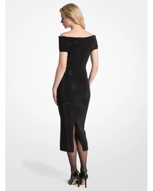MICHAEL Michael Kors Black Mk Embellished Stretch Knit Off-The-Shoulder Dress