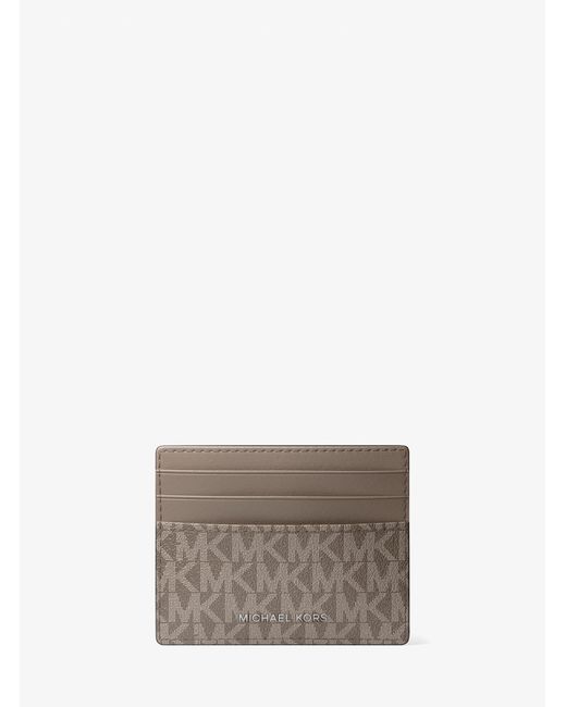 Michael Kors Outlet Gray Mk Pebbled Leather Billfold Wallet And Signature Logo Card Case Gift Set for men