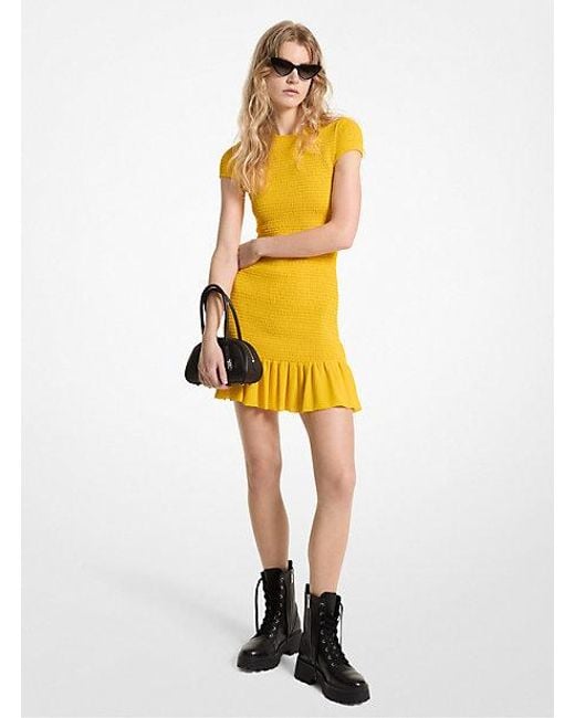 Michael Kors Yellow Smocked Georgette Mini Dress