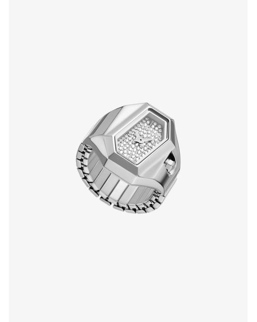Michael Kors White Mk Suri Pavé-Tone Ring Watch