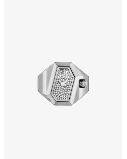 Michael Kors White Mk Suri Pavé-Tone Ring Watch