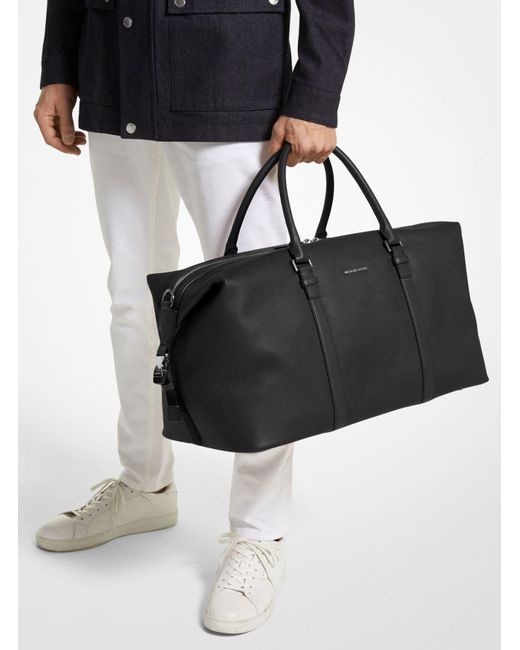 Michael Kors Black Mk Hudson Leather Duffel Bag for men
