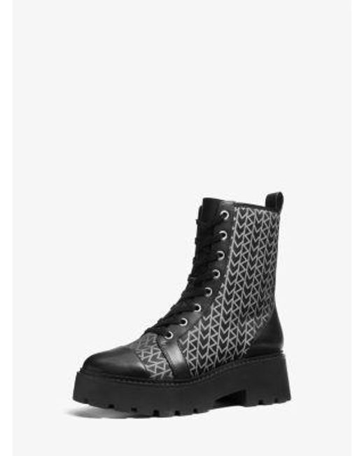 Michael Kors Black Blake Mk2000 Logo Jacquard Combat Boot