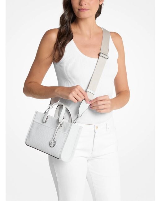 Michael Kors Outlet White Mk Gigi Small Signature Logo Small Tote Bag