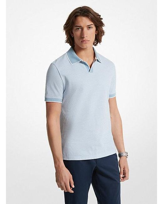 Michael Kors Blue Textured Cotton Polo Shirt for men