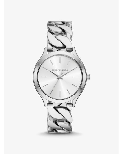 Michael Kors White Mk Slim Runway-Tone Curb-Link Watch