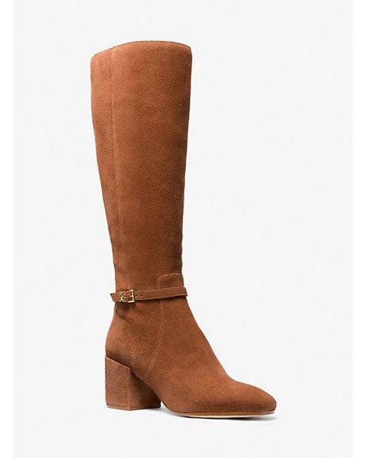 Michael Kors Brown Ella Suede Wide Calf Block Heel Boot