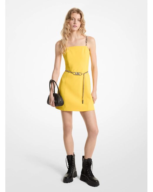 MICHAEL Michael Kors Yellow Mk Stretch Crepe Belted Mini Dress