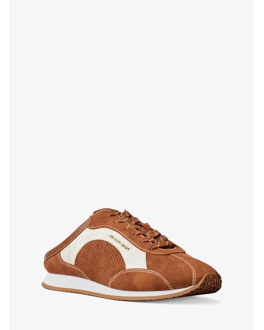 Michael Kors Outlet Brown Mk Avi Suede Slip-On Trainers