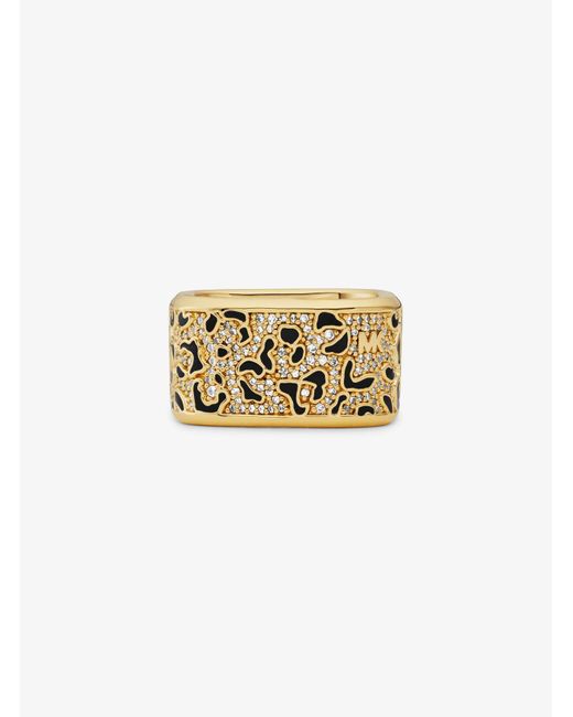 Michael Kors White Precious Metal-plated Brass And Enamel Leopard Pavé Ring