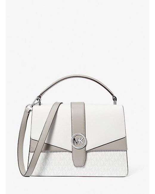 Michael Kors White Greenwich Medium Color-Block And Signature Logo Satchel