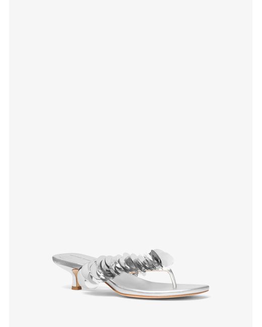 MICHAEL Michael Kors White Mk Loretta Sequin Embellished Metallic Sandal