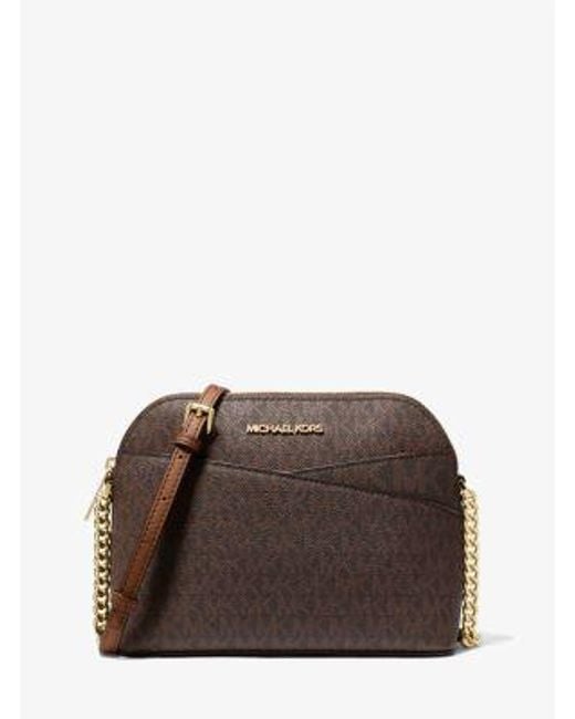 Michael Kors Brown Jet Set Travel Medium Logo Dome Crossbody Bag