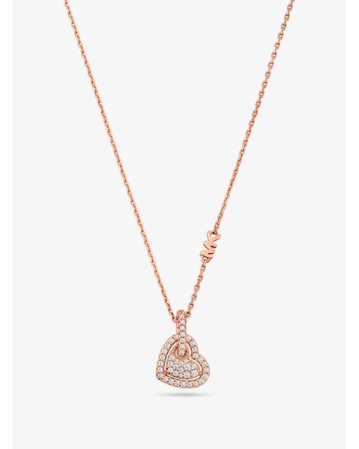 Michael Kors White Mk Precious Metal-Plated Sterling Pavé Heart Necklace