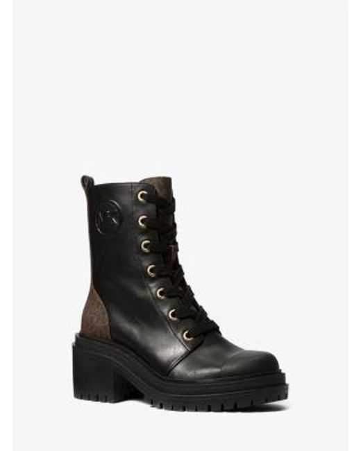 Michael Kors Black Hanley Leather And Signature Logo Trim Boot