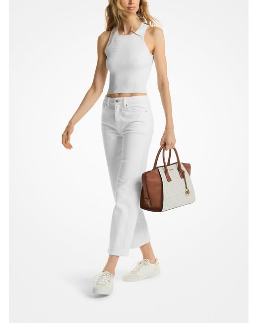 Mk Borsa A Mano Avril Grande Con Stampa Logo di Michael Kors Outlet in Natural