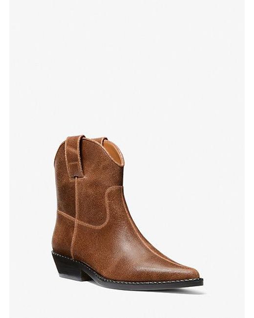 Michael Kors Brown Mk Noemie Distressed Leather Boot