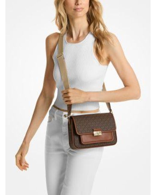 Michael Kors Brown Bradshaw Medium Signature Logo Messenger Bag